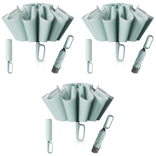 PALAY® 50 Large Umbrella with Reflective Strip Auto 3-Fold Compact Travel Umbrella Carabiner Handle Reinforced 10 Dual Ribs Sun Protection 99 UV Rain Windproof for Men Women Mint Green 3 PCS PALAY® 50 Large Umbrella with Reflective Strip Auto 3-Fold Compact Travel Umbrella Carabiner Handle Reinforced 10 Dual Ribs Sun Protection 99 UV Rain Windproof for Men Women Mint Green 3 PCS